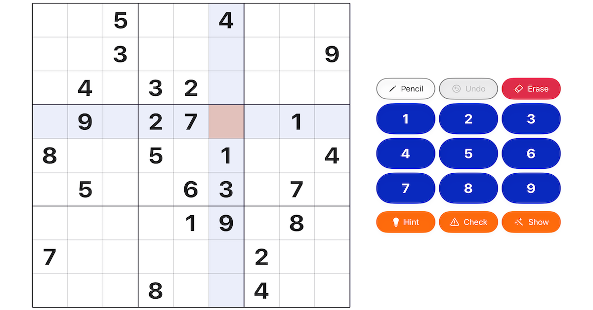 A Sudoku grid with one cell highlighted, where 8 is the only digit that fits