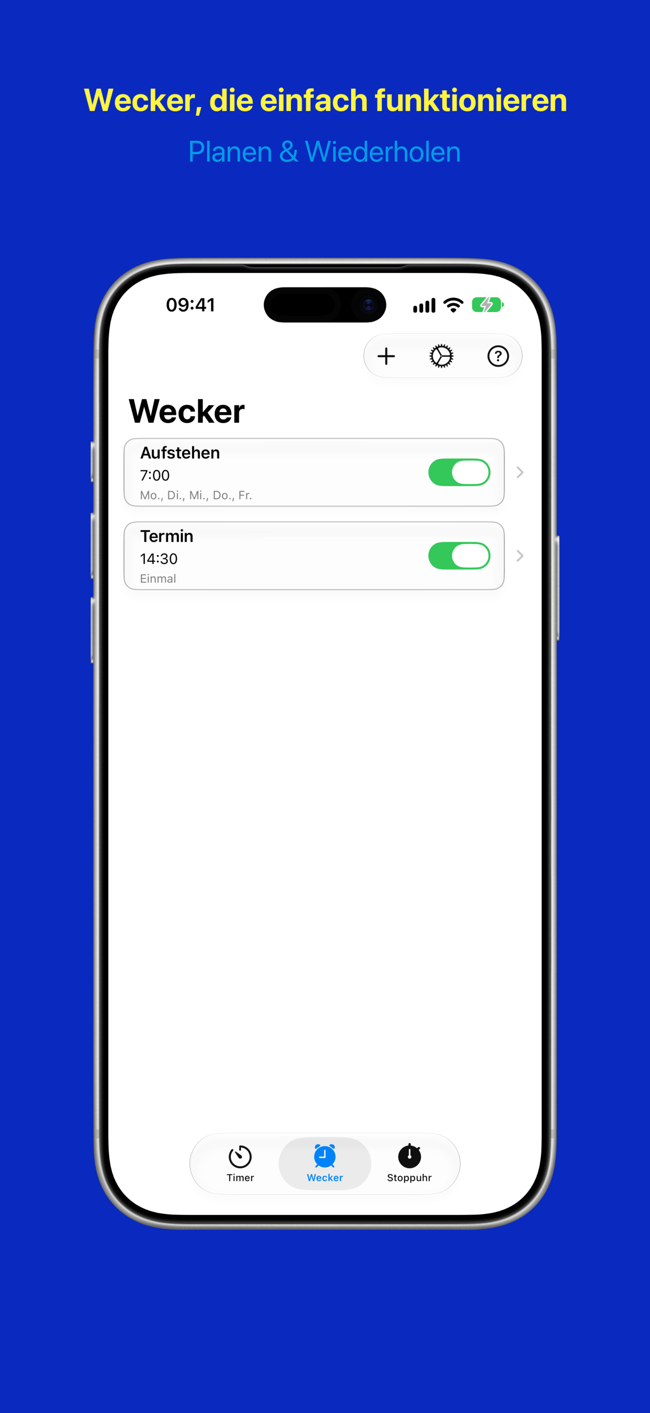 Weckerliste mit Ein-/Ausschaltern