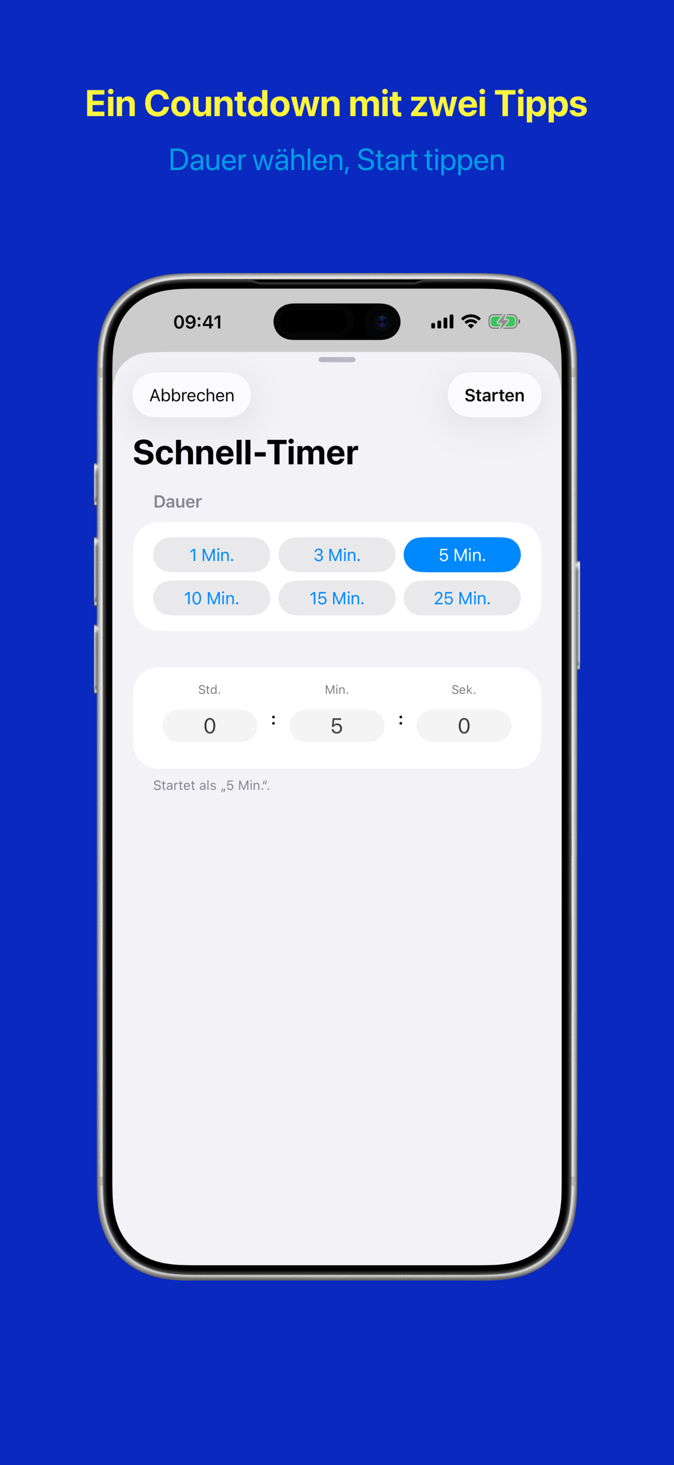 Schnell-Timer-Ansicht mit Dauer-Chips und Dauer-Rad