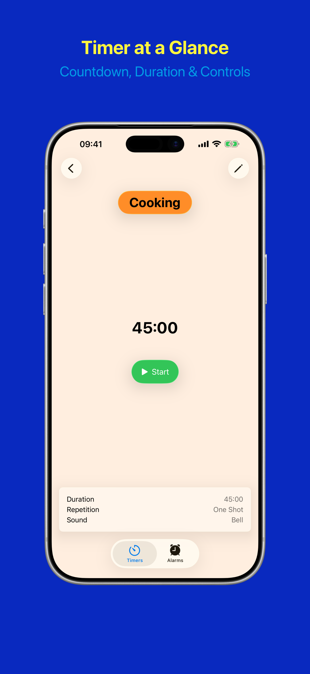 Timer detail view with countdown and controls